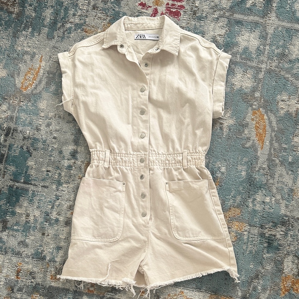 Zara Off-White Button-Up Romper